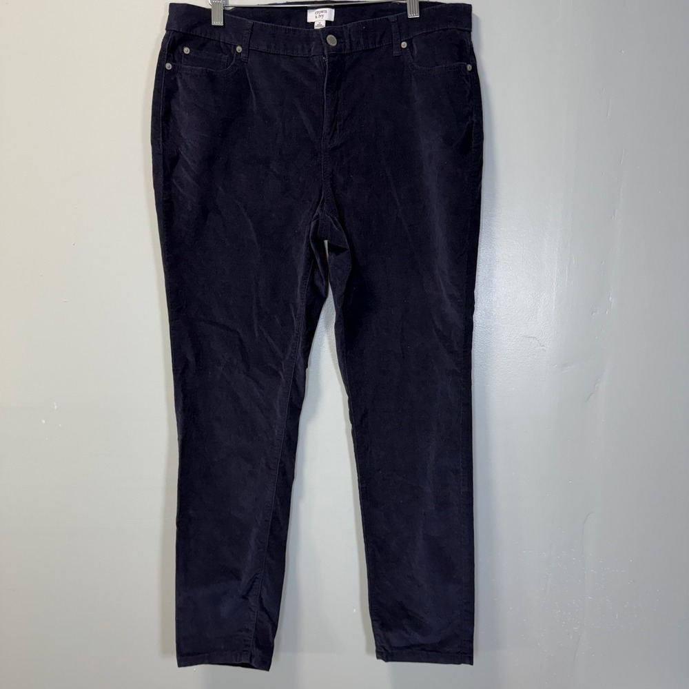 Crown & Ivy Womens 14 Navy Blue Corduroy Skinny Pants Stretch Casual